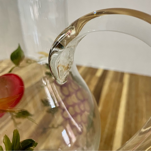Hand Painted Fruit Clear Glass Pitcher Carafe Grapes Apples Elegant Farmhouse - Picture 8 of 12